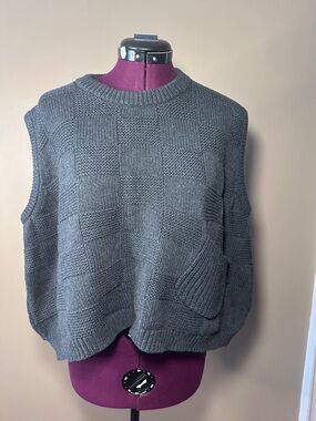 Zaket & Plover Crewneck 100% Cotton Single Pocket Vest, Monochrome Check Pattern